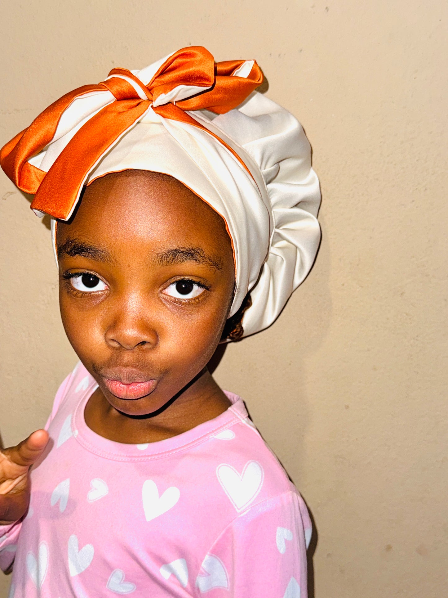 Reversible Satin bonnets for kids